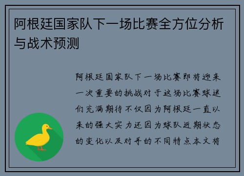 阿根廷国家队下一场比赛全方位分析与战术预测
