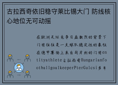 古拉西奇依旧稳守莱比锡大门 防线核心地位无可动摇 古拉西奇依旧稳守莱比锡大门 防线核心地位无可动摇